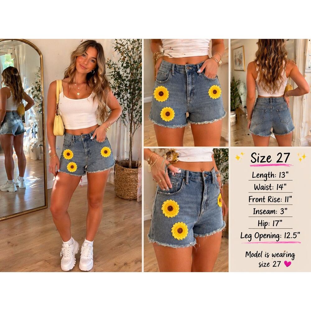 Circus NY by Sam Edelman Denim Shorts Women's 27 Sunflower Festival Cottagecore